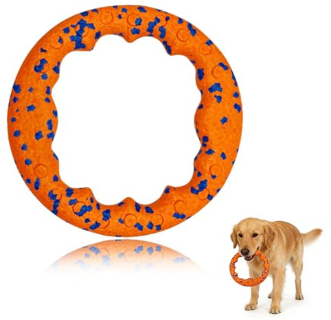 CZXCV Dog Frisbee Ring Toy, Tough Chew-Resistant Flying Disc for Medium Large Dogs, Water Floating Fetch Training Ring, Orange