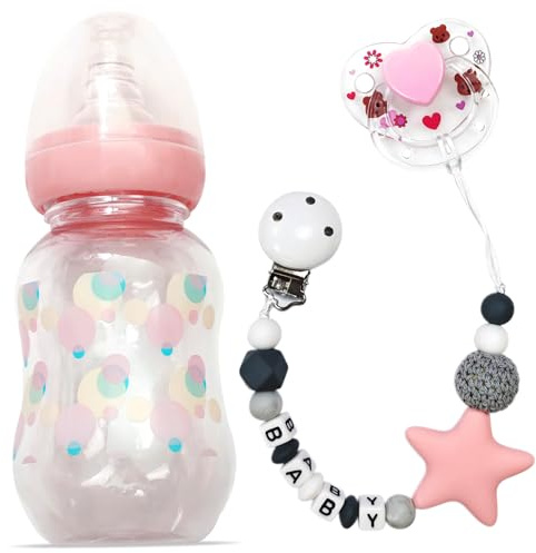 Set med 3 tillbehör för babydockor inklusive nappflaskor, magnetisk napp och nappkedja, leksaksset för tillbehör för nappflaska