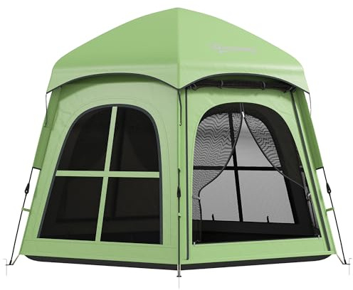 Outsunny Pop Up Tent 2 Doors Carry Bag 3000mm Waterproof 3-4 | Instant Camping Tent, 4 Windows, Stakes and Ropes Included