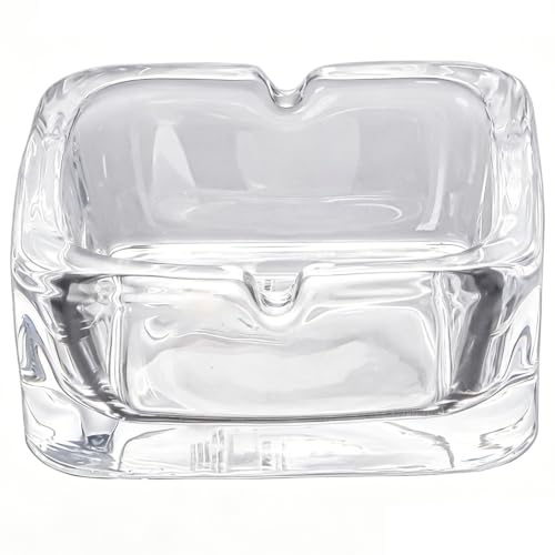 Senshuomy Glass Ashtray, Square Lead-Free Thickened Ash Tray for Cigarettes & Cigars, Indoor/Outdoor Ashtray for Home, Office, Bar & Garden (Clear)