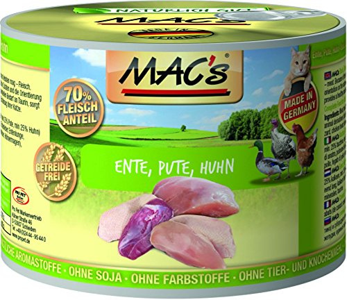 Comida para gatos Mac's de pato, pavo y pollo, 6 x 200 g