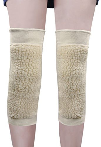 1 Pair Arthritis Knee Sleeve Warm Cashmere Wool Knee Compression Sleeve Knee Support Protector for Skiing Skating Winter Sports Gym Training Exercises, Beige