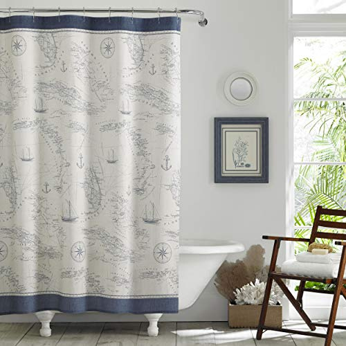 Tommy Bahama - Shower Curtain, 100% Durable Cotton Fabric with Medium-Weight Feel, Coastal Bathroom Decor (Caribbean Sea Blue, 72' x 72')