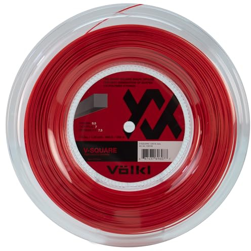 Volkl V-Square, Corda per Racchetta da Tennis, Rotazione Finale e Sensazione di solidità, Forma Quadrata in co-polimero (Rosso, 18, Bobina)