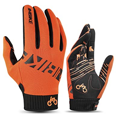 INBIKE MTB Handschuhe Herren Fahrrad Freizeit Vollfinger Lang Fahrradhandschuhe Sommer Atmungsaktiv Touchscreen Radhandschuhe Für Moutainbike Downhill Motocross Rennrad Radsport Orange M
