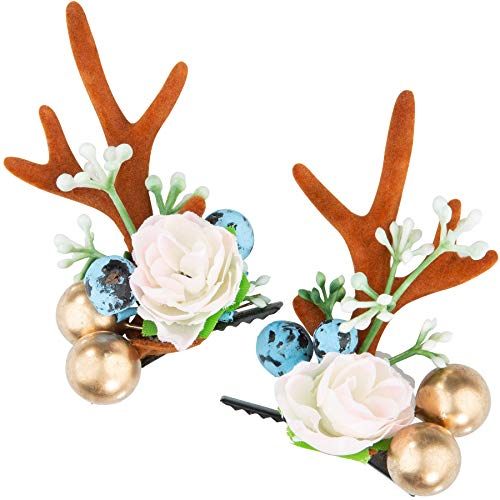 dressforfun 302793 Blumen Haarklammern REH Geweih Klammern, für Dirndl und Trachten Party, braun Rose
