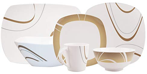 Vaisselle 100 % mélamine - Cappuccino blanc ivoire/marron carré - 6 pièces pour 1 personne / 10 pièces pour 2 personnes / 18 pièces pour 4 personnes / 26 pièces pour 6 personnes - Vaisselle de camping