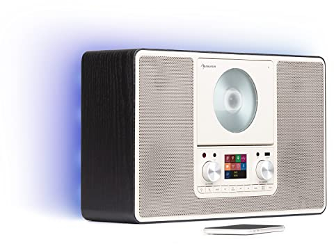Auna Radio Portatile con Bluetooth e Lettore CD, FM/DAB+/DAB Digitale, Sistema Stereo AUX, Display TFT, MP3 e Streaming, Radio Vintage in Legno da Parete con Retro Illuminazione LED