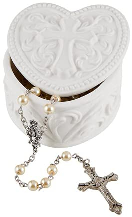 Boîte à bijoux en porcelaine blanche avec croix (cœur)