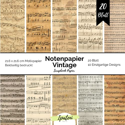 Scrapbook Papier Notenpapier Vintage: Motivpapier Beidseitig Bedruckt Vintage Notenblätter zum basteln 20 Blatt 21.6 x 21.6 cm Bastelpapier für vielfältige Bastelarbeiten