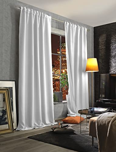 HOMEbasics ACUSTICO 085970-1009 160 - Cortina acústica (protección contra Ruido, Calor, frío y Corrientes de Aire, oscurecimiento), Color Blanco y Gris Claro, 160 x 135 cm