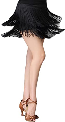 Faldas de baile con flecos para mujer, falda de tango de salsa latina, falda de Halloween Rave, falda corta corta falda vestido de baile, Negro, L/XL