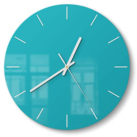 DEQORI Glasuhr | rund Ø 30 cm | Unifarben - Türkis | ausgefallene leise Design Uhr aus Glas | Wanduhr für Wohnzimmer & Küche | Moderne Hingucker Uhr für die Wand