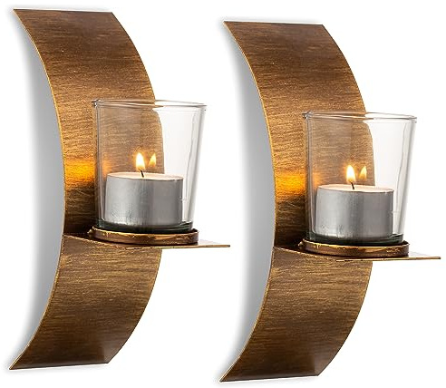 Sziqiqi Rustic Wall Candle Holder for Tealight Candles - Rustic Gold and Bronze Wall Mounted Candle Sconces Decorative Metal Wall Decor for Bathroom Hallway Entryway