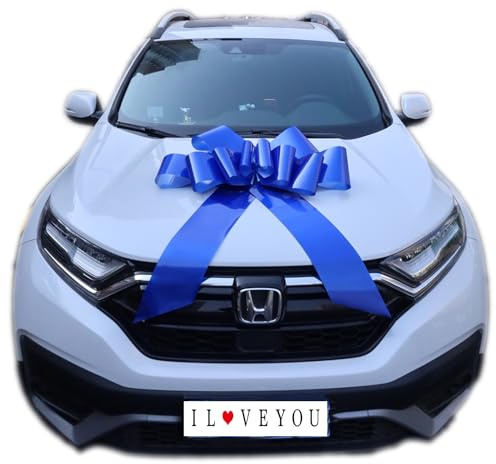 Chexin Grand nœud Bleu géant pour Anniversaire de Voiture, Happy Birthday, Grand nœud Cadeau XXL 76 cm, Grand nœud Bleu pour Voiture, Grande Maille, nœud de Voiture pour vélo et nœud avec Rubans de