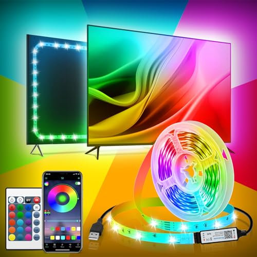 HOUHUI TV RGB LED Strip Lights - 5m, Sync to Music, Remote & App Control, USB Powered, Ideal for 32-75in TV, Bedroom, Home, PC, Desk, Cabinet