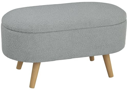 HOMCOM Ottoman Storage Bench, Padded Bedroom Bench with Storage and Lid, Foot Stool for Hallway, Living Room, Charcoal Grey