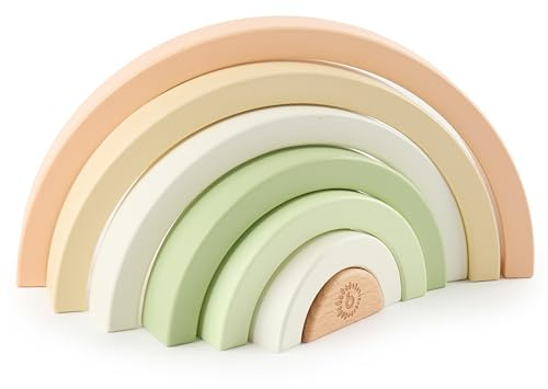 Bieco Coniglio in Legno Arcobaleno | Torre Impilabile Montessori per Bambini da 1 Anno | Gioco in Legno Decorazione