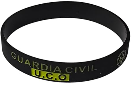 Pulsera Guardia Civil UCO de Silicona – Color Negro con Letras Amarillas, Emblema de la Unidad Central Operativa y Bandera de España – Unisex, 63 mm Diámetro, 12 mm Ancho, 21 cm contorno - 1 unidad
