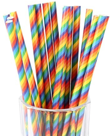 50 Pcs Rainbow Paper Straws,7.7 Inch Colorful Gay Pride Stripes Drinking Straws,LGBT Pride Party Decorations,LGBTQ Bisexual Lesbian Gay Pride Month Straw,for Juices Cocktail Birthday Pride Parade