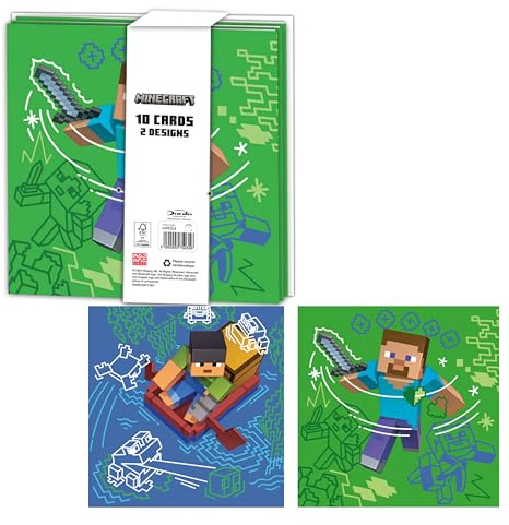 Minecraft-kort paket med 10 födelsedagsfestinbjudningar, tackkort 2 designer