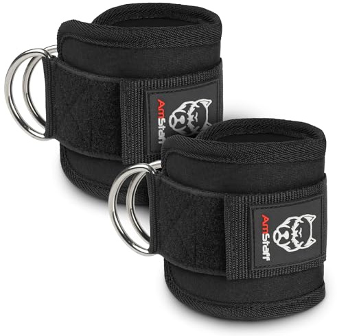 AmStaff Fitness Ankle Straps for Cable Machines – Padded Gym Ankle Cuffs for Glutes, Legs, and Booty Workouts – Adjustable Cable Attachments for Women & Men – One Size (Black, Pair)