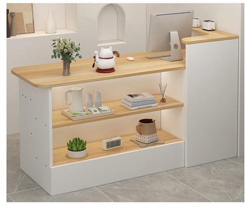 ZXCASDF Bureau Réception Moderne, Caisse Comptoir, Petit Comptoir de Réception avec Tiroirs (B-Light Walnut, 120cm/47.2in)