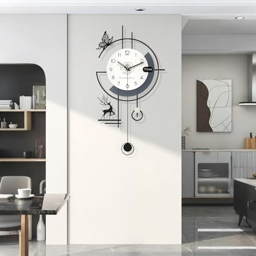 TWFJEL Creativo Orologio da Parete Moderno Squisito Minimalista Decorativo Orologio da Parete Alimentazione a batteria Silenzioso Orologi a Pendolo per Soggiorno Camera da letto Ufficio Cucina (S)