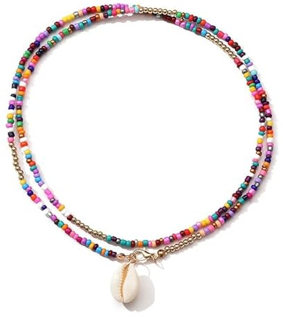 DreamAug Boho Chic Beaded Necklace - Colorful Handmade Layered Choker with Shell Accents | Perfect for Music Festivals, Vacations & Personalized Gifts