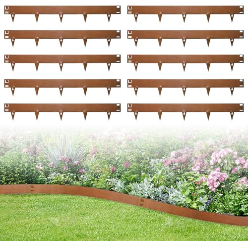 wowspeed 10 Stück Rasenkante Cortenstahl, 3.5ft Rasenkanten, 15cm hoch Beeteinfassung, Beetumrandung Cortenstahl, Mähkante Beetbegrenzung Flexible für Garten, Wetterbeständig