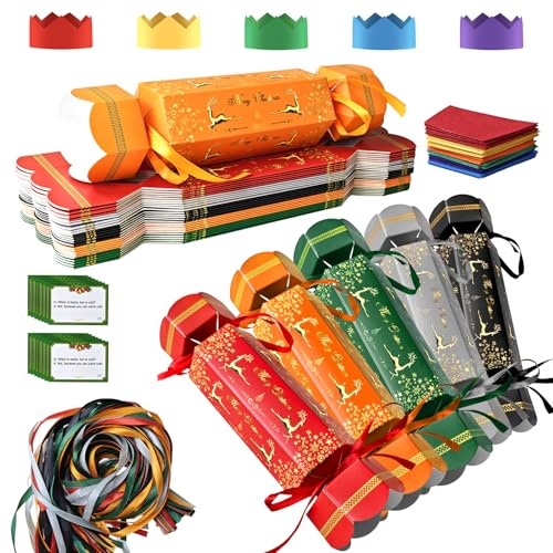 Surcotto Confezione da 30 cracker natalizi, kit fai da te per cracker natalizi, scatole di carta per caramelle e caramelle, decorazioni con cappello, senza scatto