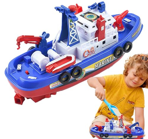Barca dei Pompieri Giocattolo, Nave di Salvataggio Elettrica con Spruzzo d'Acqua, Barca da Gioco per Bambini a Batteria con Automatico, Irrigatrici e Musica Divertente per Vasca da Bagno Piscina