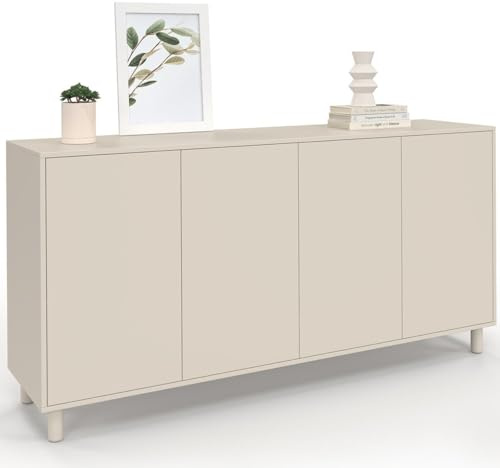 IDMarket - Buffet 160 cm BERTILLE 4 Portes Bois Coloris Beige