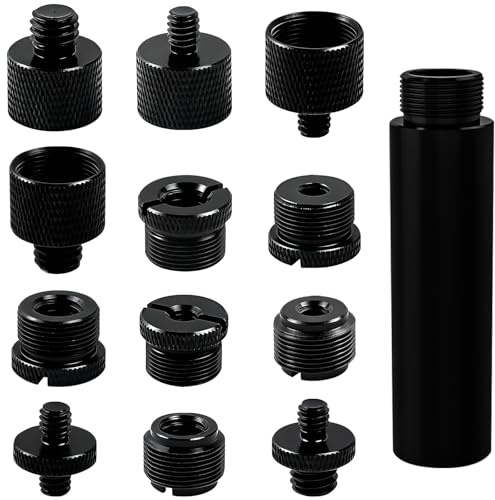 Adaptador de soporte de micrófono negro de 13 piezas con tornillos y tubo de extensión, soporte de micrófono a 3/8 y 3/8 a, a 1/4 macho y 1/4, accesorios, suministros, gama completa