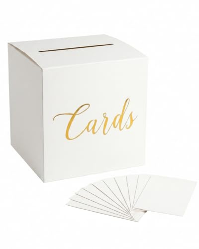 YAPKOLV Scatola Porta Buste Matrimonio e Biglietti Nozze Bianca 22x22x22cm +10 Biglietti, Elegante Porta Carte Auguri per Ricevimenti, Cerimonie e Decorazioni Festa.
