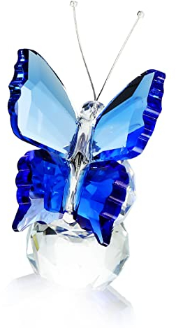 H&D HYALINE & DORA Papillon Volant en Cristal avec Base de Boule de Cristal Figurine Ornement Statue Animal à Collectionner pour Cadeau de Noël (Bleu)