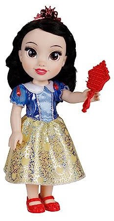 Disney Princess Schneewittchen Puppe 35 cm, reflektierende Glitzeraugen, bewegliche Gelenke, ausziehbares Kleid, Schuhe, Krone, schwarzes Haar, für Mädchen ab 3 Jahren
