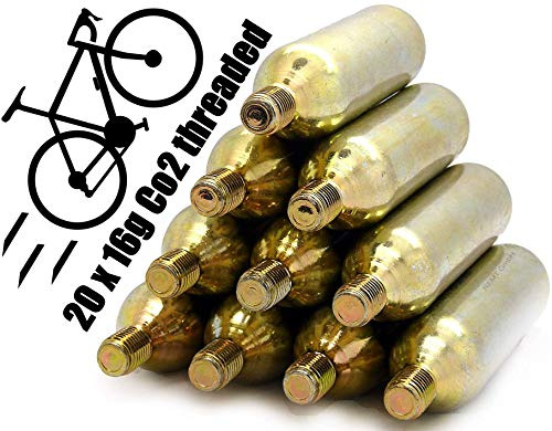 NEMT 20 Cartucce di CO2 16 Grammi per Bicicletta Unisex-Adulto filettato in Acciaio Cartucce
