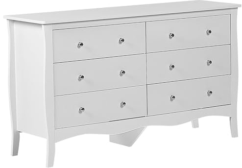 Beliani Commode Blanche avec 6 Tiroirs Spacieux Meuble de Rangement Pratique pour Chambre ou Salon au Style Vintage Traditionnel et Glamour