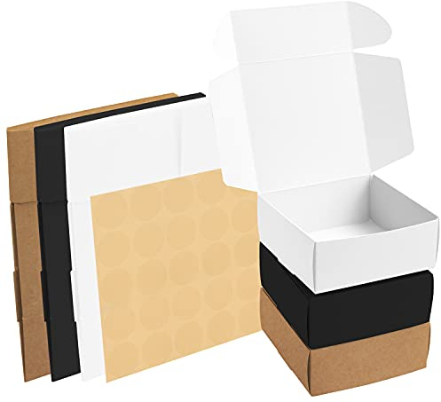 Kurtzy 50 Stk Geschenkboxen - 12 x 12 x 5cm - Braune, Weiße & Schwarze Pappschachteln mit Deckel Einfach Zusammenzubauen - Kleine Geschenkbox für Partys, Geburtstage, Hochzeiten & Festtage