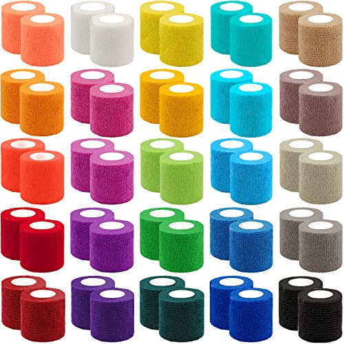 BQTQ 50 Rotoli Benda Elastica Autoadesiva Coesiva Bendaggio Autoadesivo Bendaggio Nastro Benda Sportivo per Mani Piedi Ginocchia (25 Colori, 5 cm x 4,5 m)