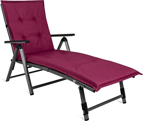 normani Gartenliege Auflage Sonnenliege Polster Polsterauflage mit weicher 6 cm Füllung - Liegepolster aus wasserdichtem Material und Befestigungsbändern 195x55 cm Farbe Brombeere