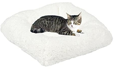 Bonlife White Cat Bed for Indoor,Winter Soft Warming Lambs Wool Cushion Suitable for Small Cat House,Washable Dog Bed Cushion,32x32X6cm