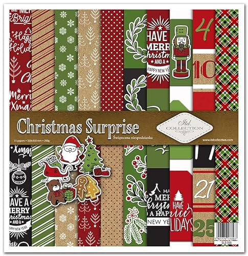 ITD Collection - Scrapbook Papier - Scrapbooking Set - Motivpapier zum Basteln - Dekorpapier 12x12 inches - 310 x 310 mm - 10 Blatt + 1 – Christmas Surprise - SLS-055