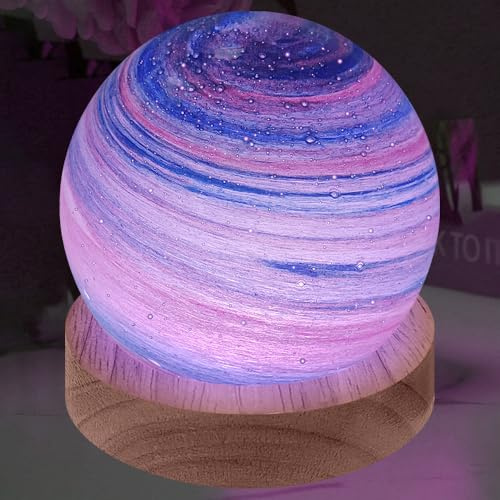 ALEENFOON Handgjord blåst glas boll bord 3D humör nattlampa astronomi prydnad 16 färger dimbar USB-driven planetlampa med fjärrkontroll 8 cm (solsken)