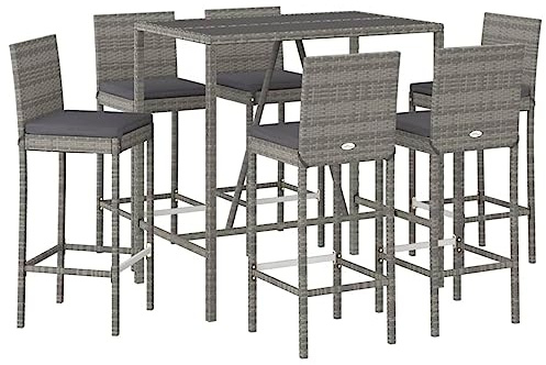 vidaXL Set Bar da Giardino 7 pz con Cuscini in Polyrattan Grigio