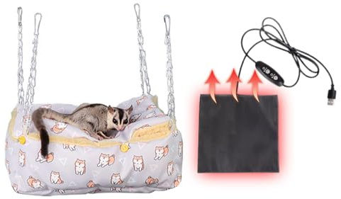 MANON ROSA Hamster Hideout Winter Bed - Cozy Pet Cage Accessory Heating Pad & Hanging Hammock Small Animals Syrian Sugar Gliders Chinchillas Squirrels Guinea Pigs Rats Rectangular Purple L