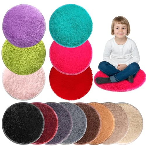 YEXEXINM 14 Pack Kids Crazy Carpet Circle Seats 16 Inch Round Floor Mat Kids Floor Cushions Soft Colorful Educational Classroom Rug for School Home Group Activity Learning Marker Playing Areas