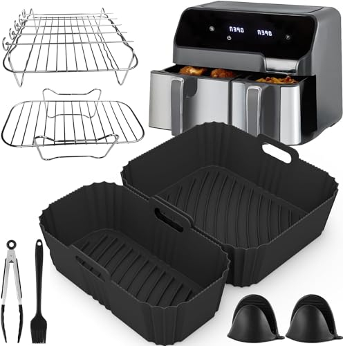 Air Fryer Accessoires Pour Moulinex Easy Fry Dual 5,2/3,1L - 8PCS Airfryer Accessoires Inclus Moule Silicone, Racks, Pince Alimentaire, Pinceau, etc