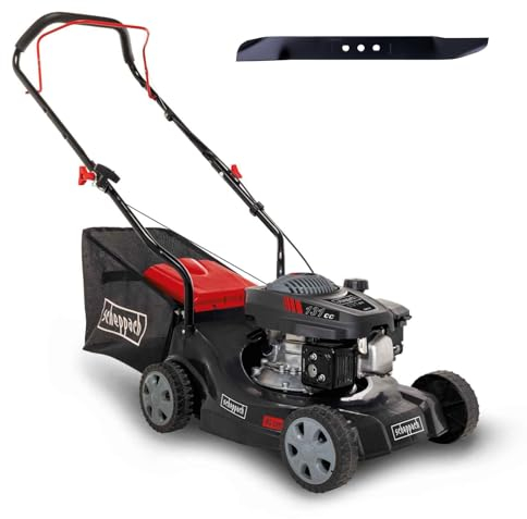Scheppach Tondeuse à Gazon à Essence MP132-40 – 3,3 CV – 2400 W – Largeur de Coupe 40 cm – Bac de ramassage 35 L – Grandes Roues – Hauteur de Coupe réglable – 2nde Lame Incluse